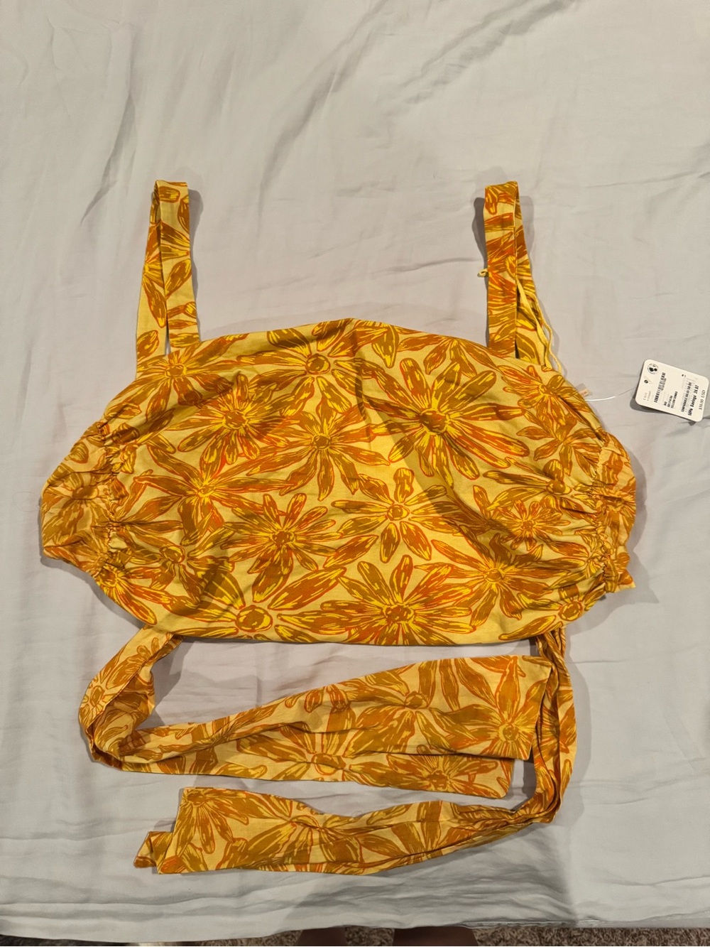 Free People Yellow Floral Tie-Back Crop Top